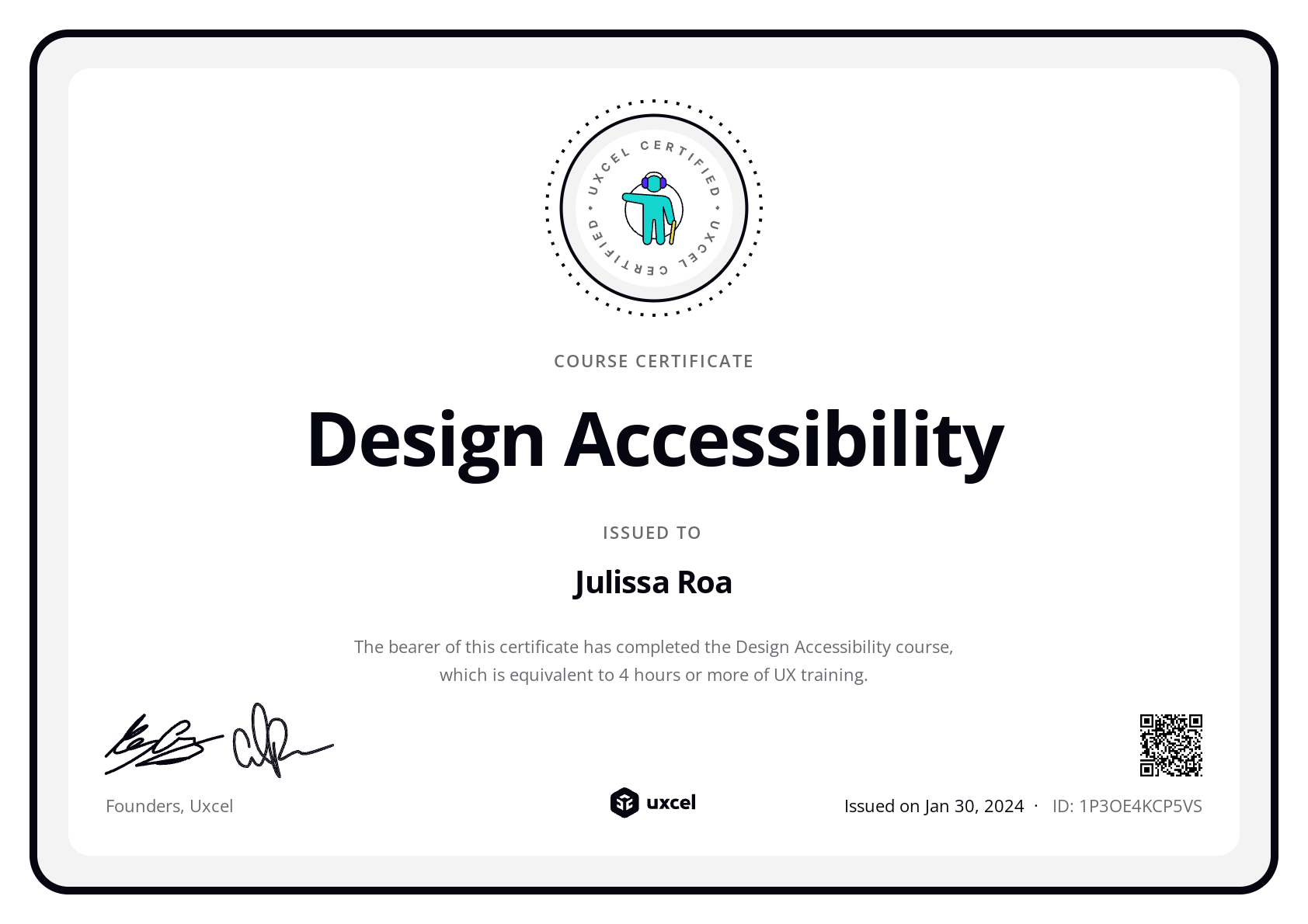 Julissa Roa's certificate